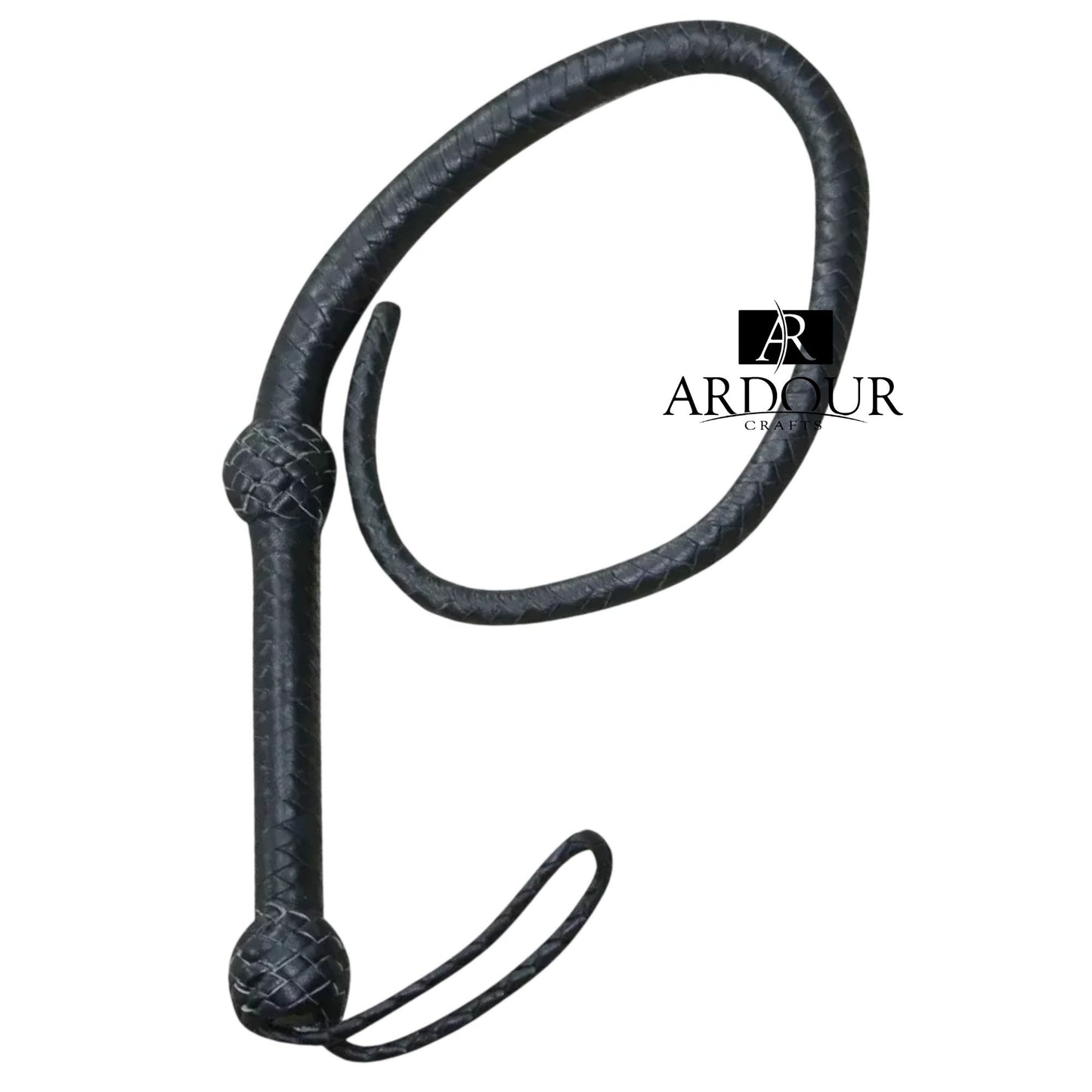 3 Feet Hand Braided Leather Flogging Whip 8 Plait Rope Core with Hardwood Handle