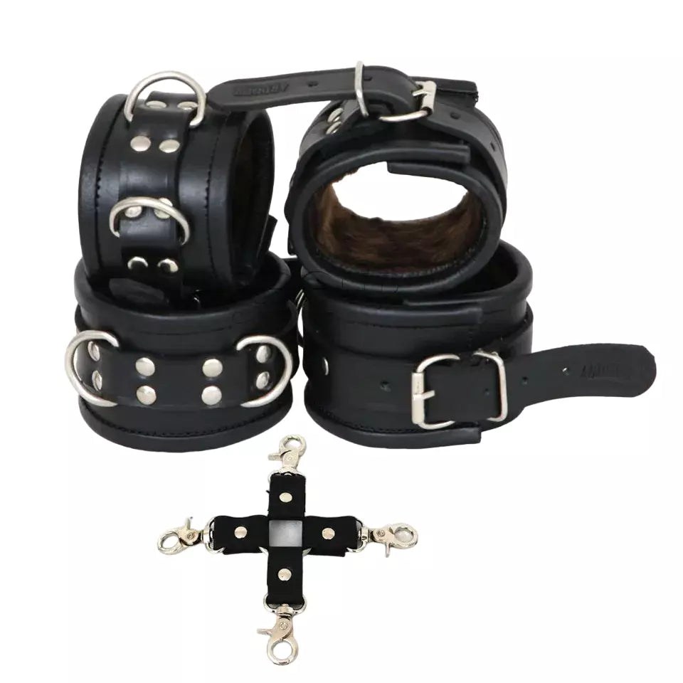 Genuine Leather BD*SM Restraint Set Wrist Ankle Thigh Cuffs Handmade