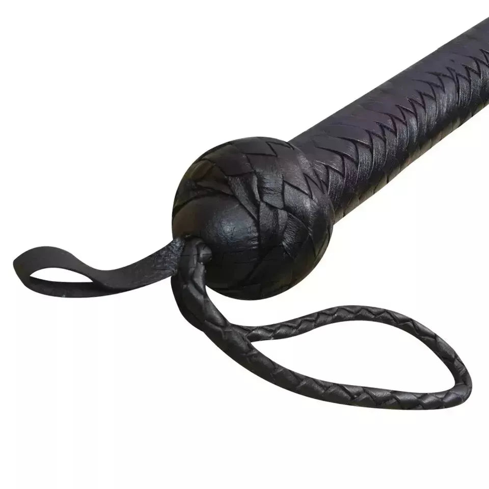 Genuine Black Cowhide Leather Bullwhip with Impact Tail Premium Handcrafted Performance Durability