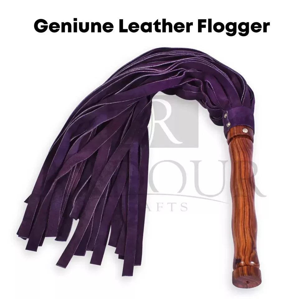 Purple Genuine Leather Flogger 50 Suede Falls for Sensory Impact Play