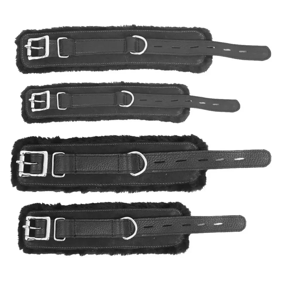 4 Pieces Genuine Cowhide Leather Wrist Ankle Cuffs BD*SM Restraint Set Handmade