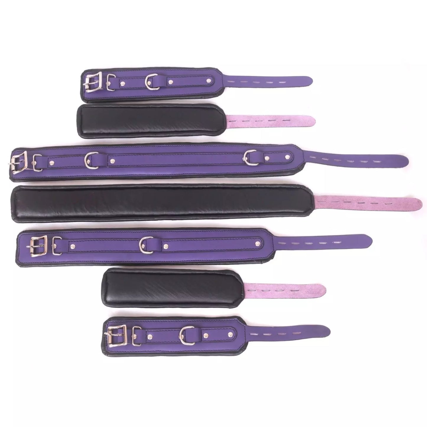 7 Piece Purple Cowhide Leather BD*SM Restraint Set Cuffs Collar Handmade
