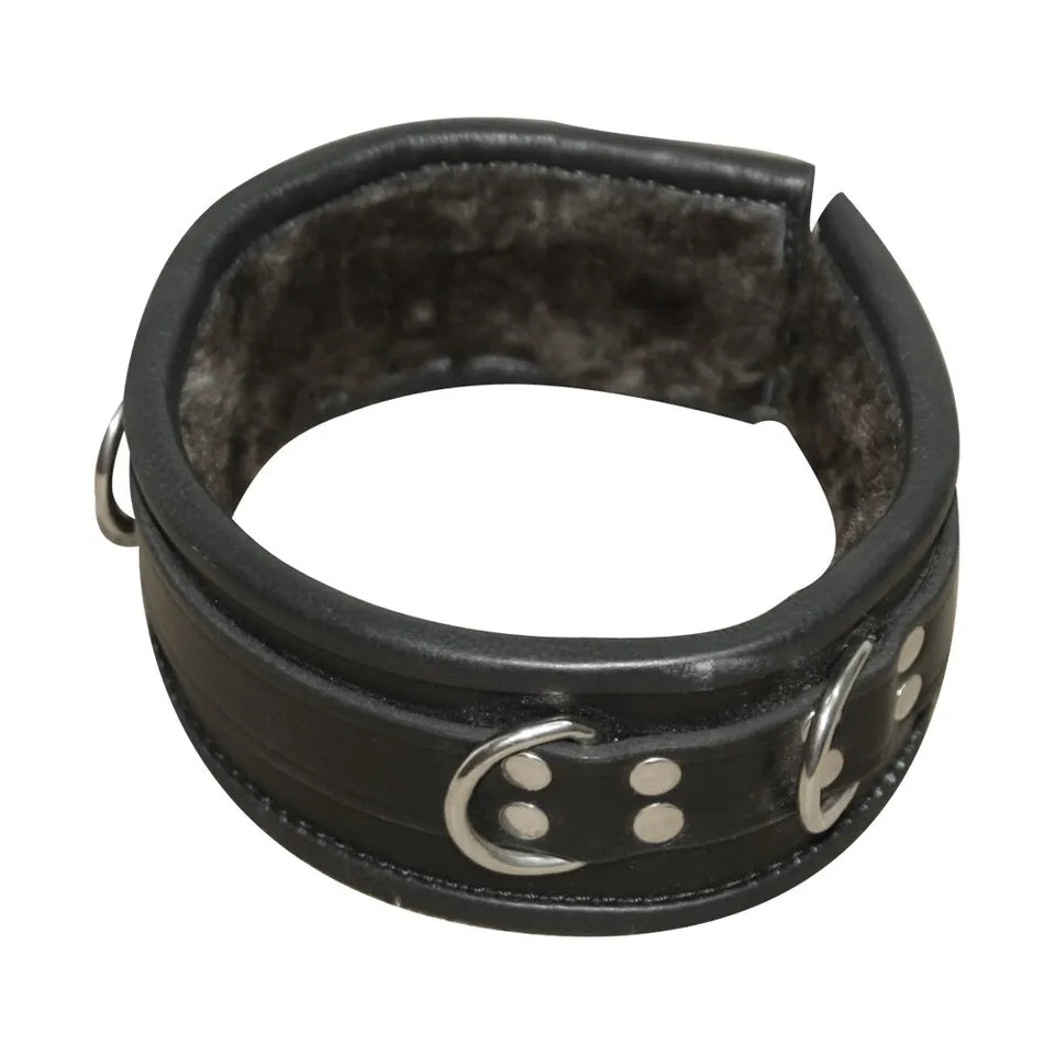 BD*SM Restraint Adjustable Leather Collar with Fur Lining D Ring Handmade