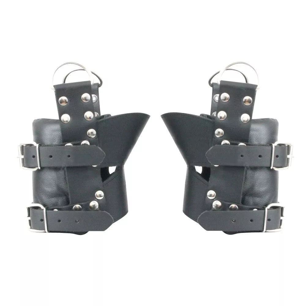 2 Piece Real Cowhide Leather BD*SM Restraints Black Lockable Ankle Cuffs Handmade