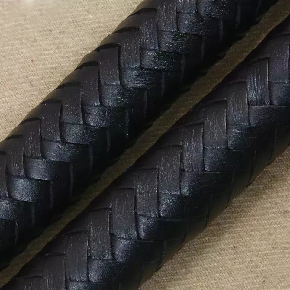 Genuine Black Cowhide Leather Bullwhip with Impact Tail Premium Handcrafted Performance Durability