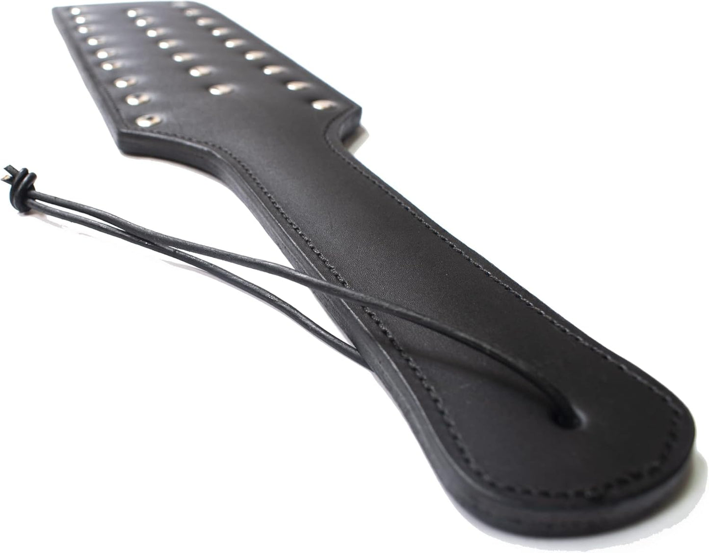 Real Cowhide Black Belting Leather Hard Paddle with Steel Stud for Sex Handmade