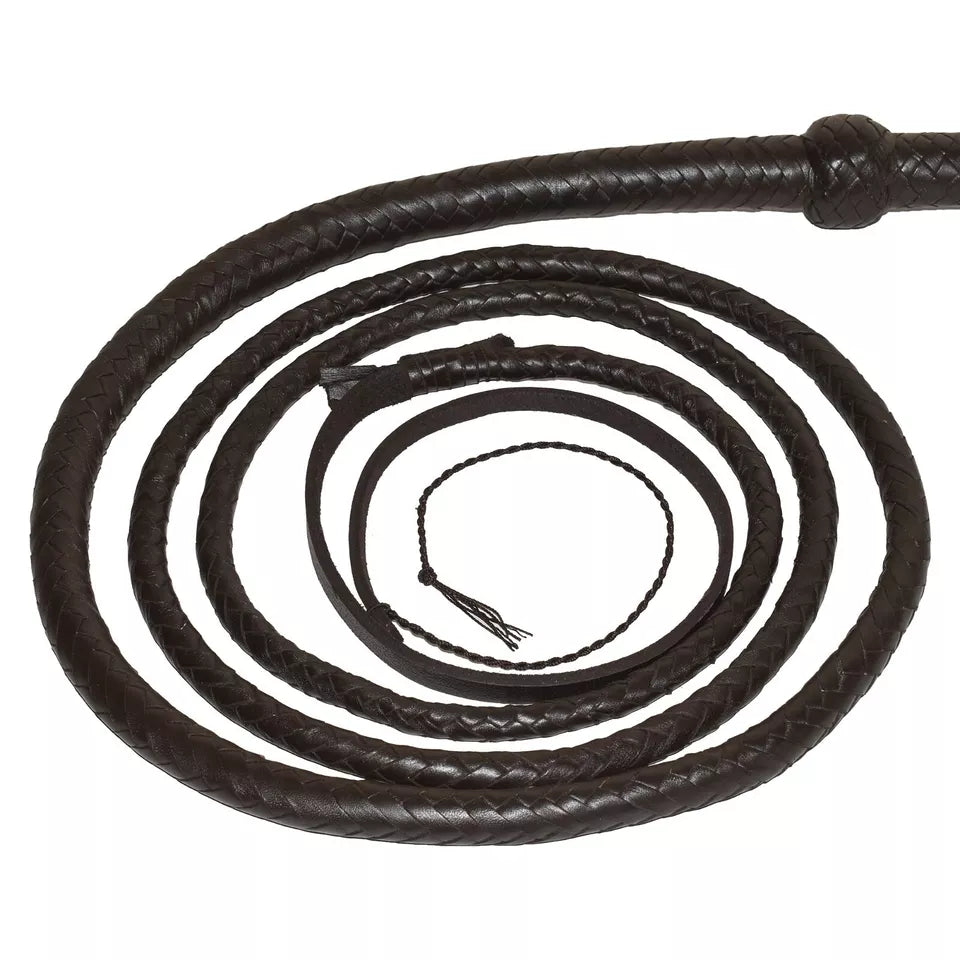 8 Feet 12 plait Indiana Jones Bullwhip Genuine Dark Brown Leather Plait Weaving Handmade