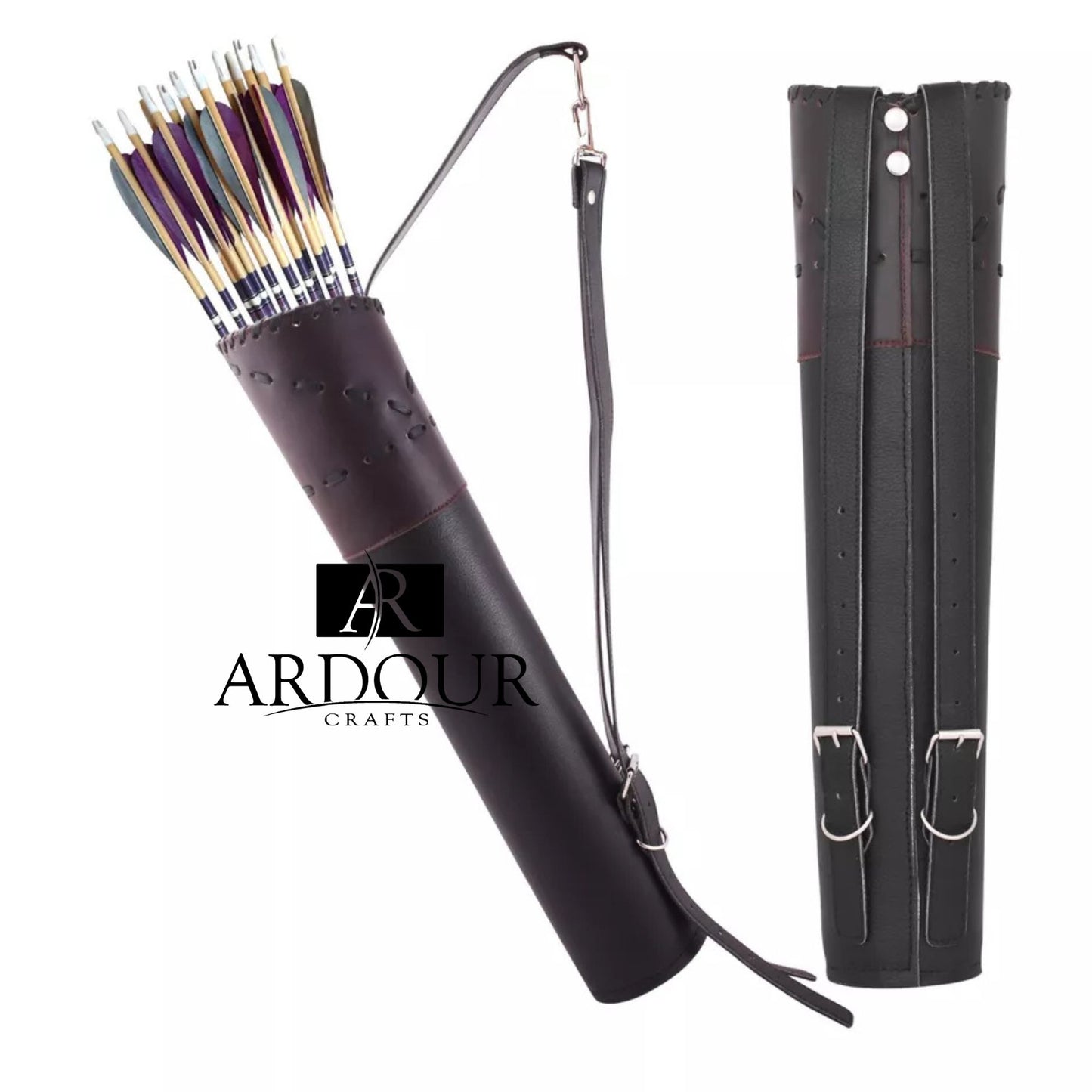 Handmade Genuine Leather Archery Back Quiver for Traditional Bows