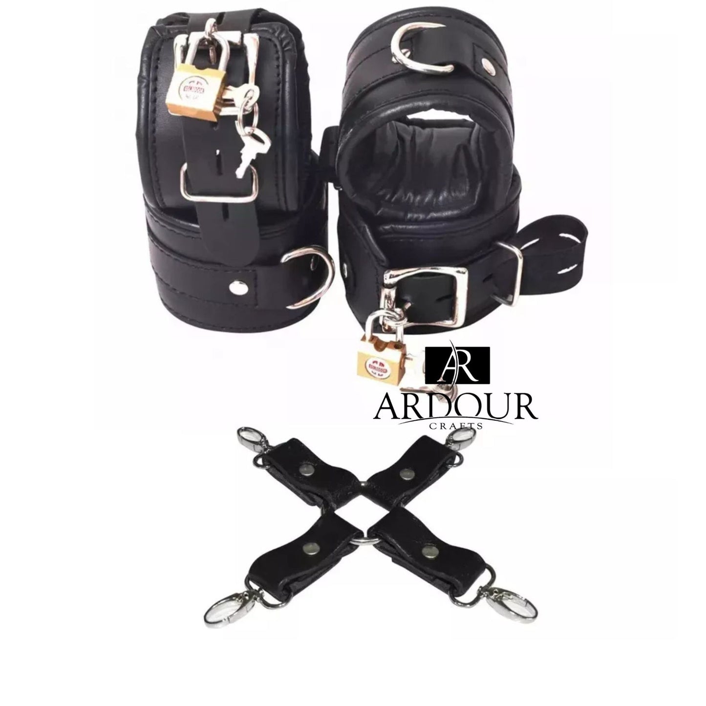 4 Piece BD*SM Genuine Cowhide Leather Wrist Ankle Restraint Cuffs Set Handmade