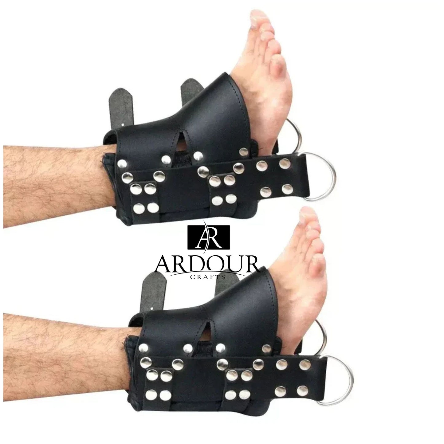 2 Piece Real Cowhide Leather BD*SM Restraints Black Lockable Ankle Cuffs Handmade