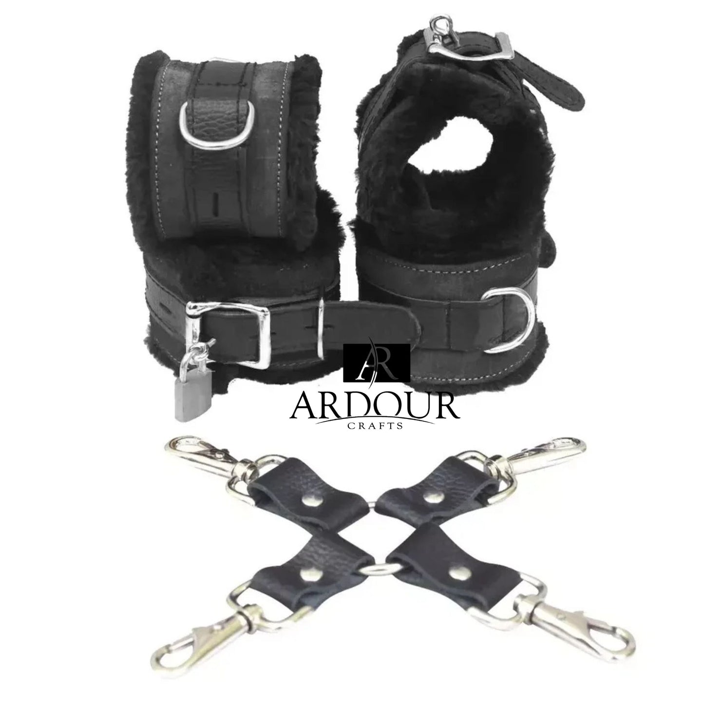 4 Pieces Genuine Cowhide Leather Wrist Ankle Cuffs BD*SM Restraint Set Handmade