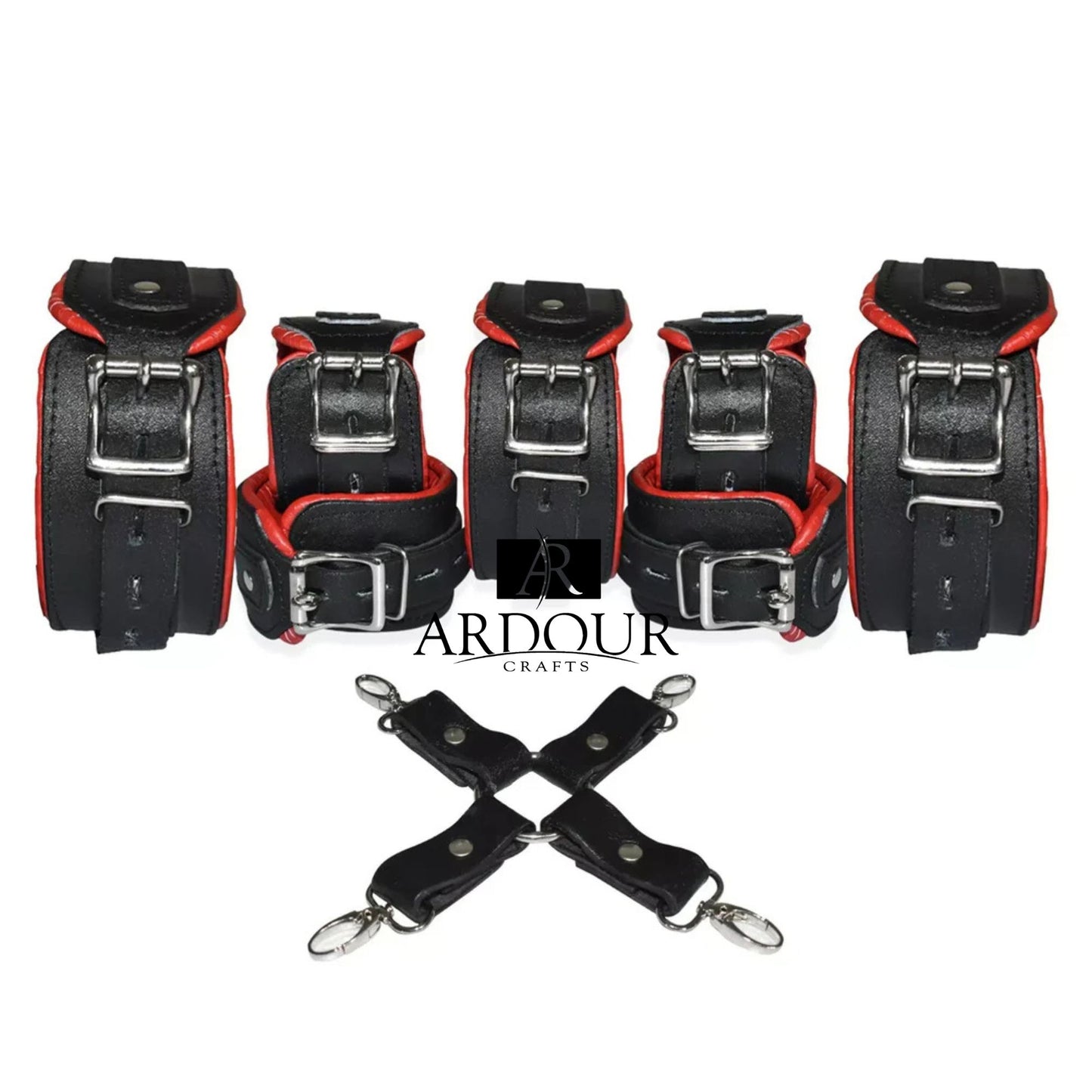 7 Piece BD*SM Genuine Cowhide Leather Set Wrist Ankle Thigh Cuffs Collar Restraints