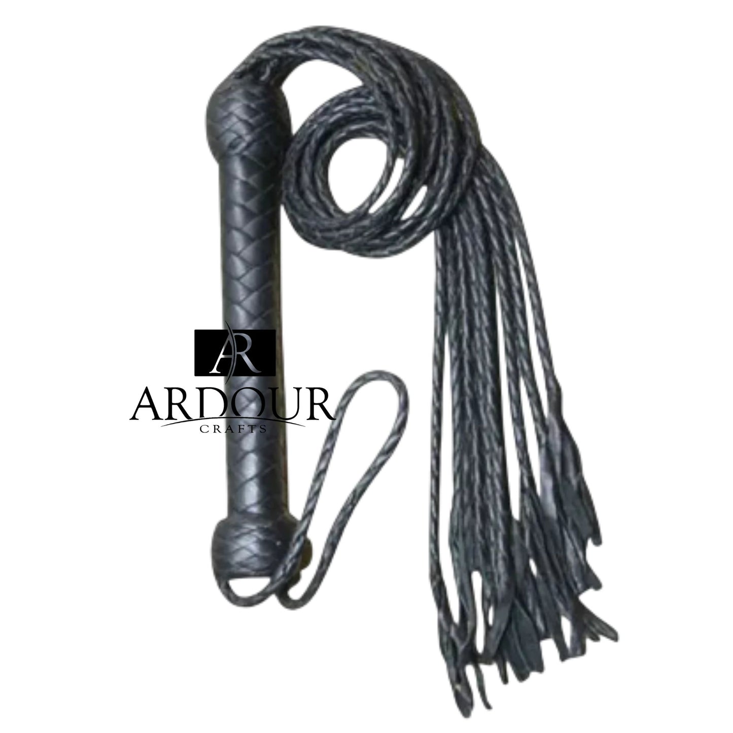 Heavy Duty Genuine Leather Flogger Whip 9 Braided Thick Black Tails for Impact Play