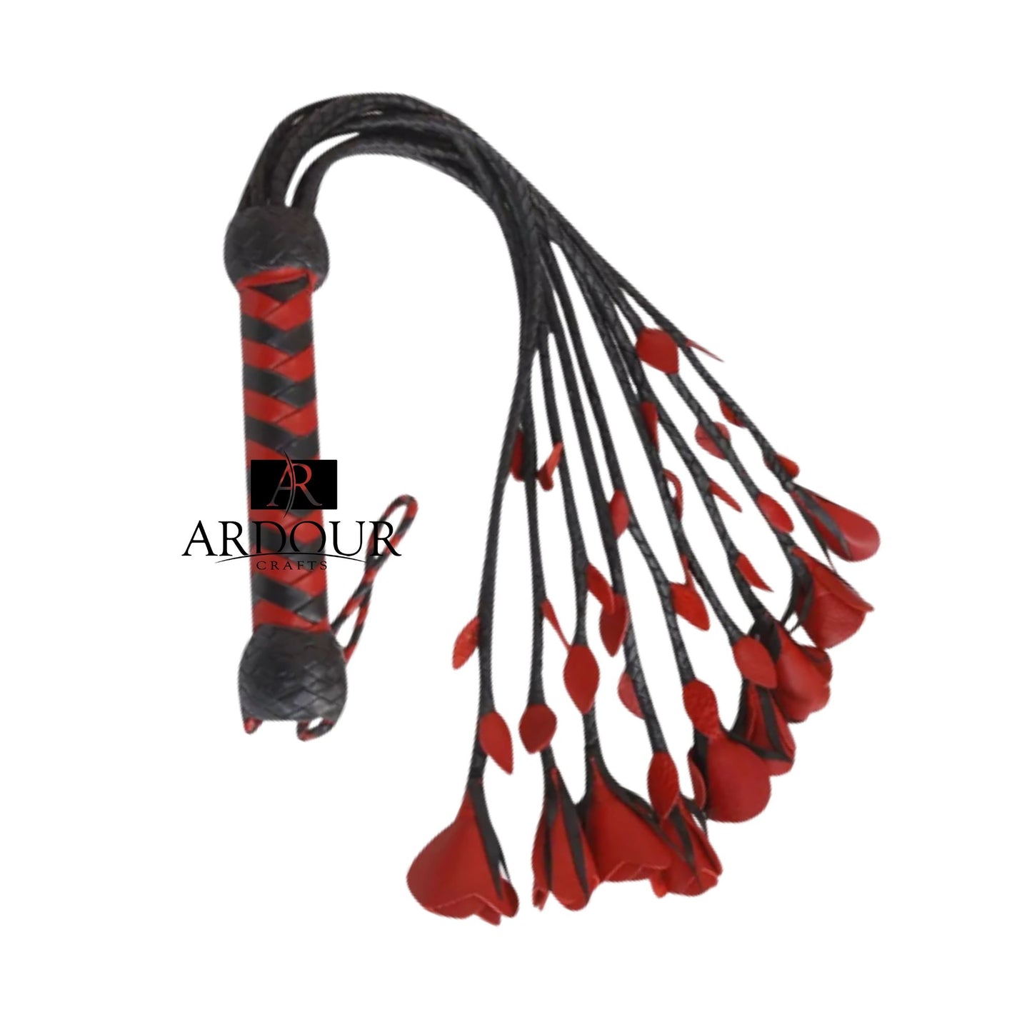 Cowhide Leather Braided Flogger with Handcrafted Red Roses Handmade