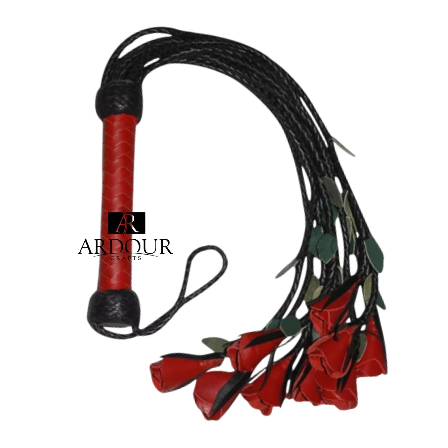Handcrafted Genuine Cowhide Leather Flogger with Red Roses