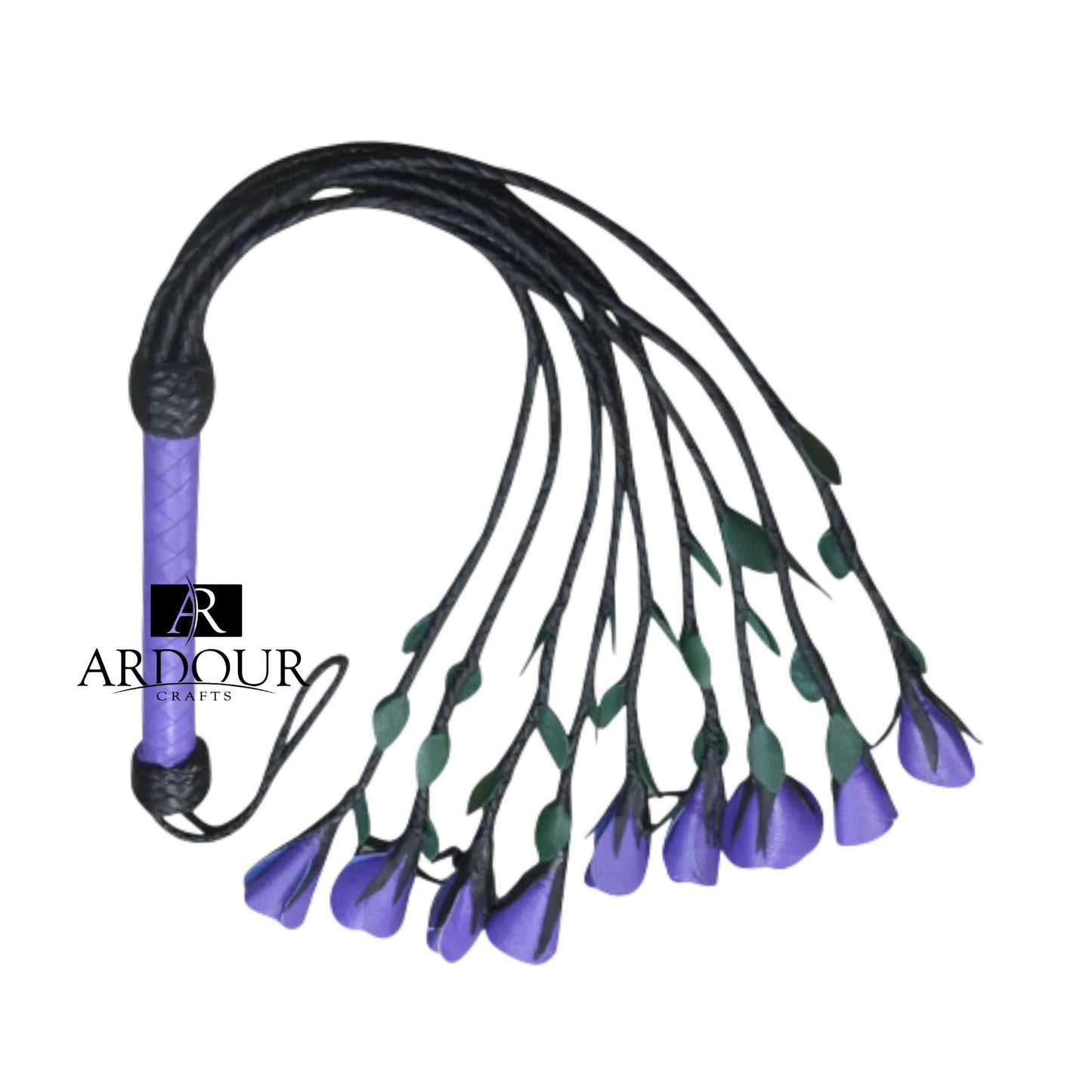 Genuine Leather Flogger with Purple Rose Elegant Durable Design