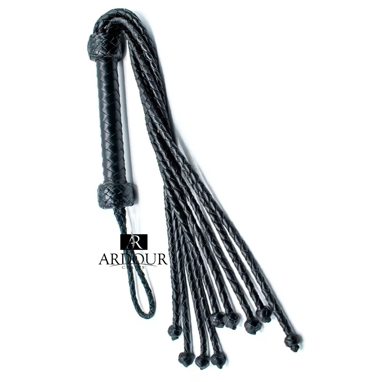 Handmade Genuine Cowhide Leather Flogger Braided Cat Nine Tails with Sturdy Handle