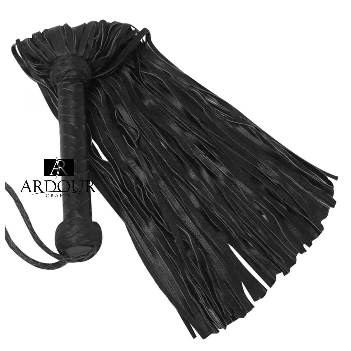 Heavy Duty Black Cowhide Leather Flogger Thuds Impact Whip Handmade