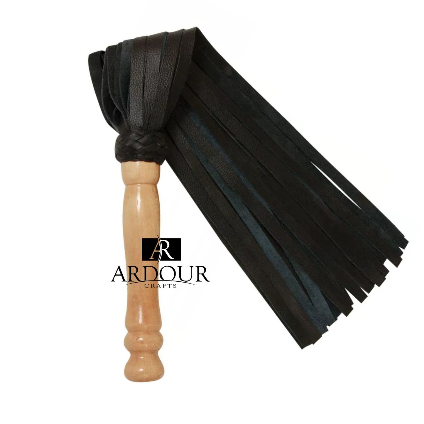 Black Cowhide Leather Flogger 25 Thick Tails for Deep Thud Impact