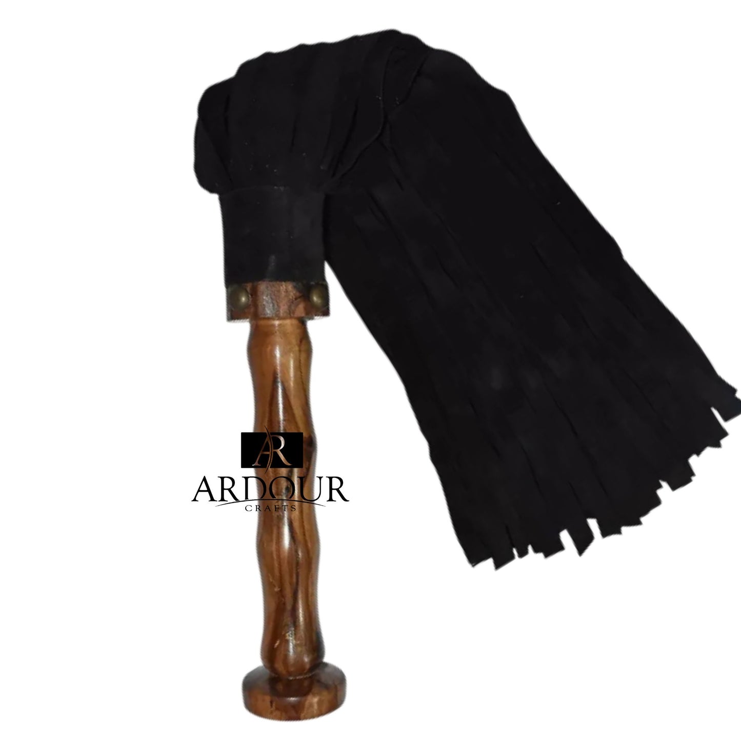 BDSM Genuine Leather Flogger 50 Black Suede Falls with Wooden Handle
