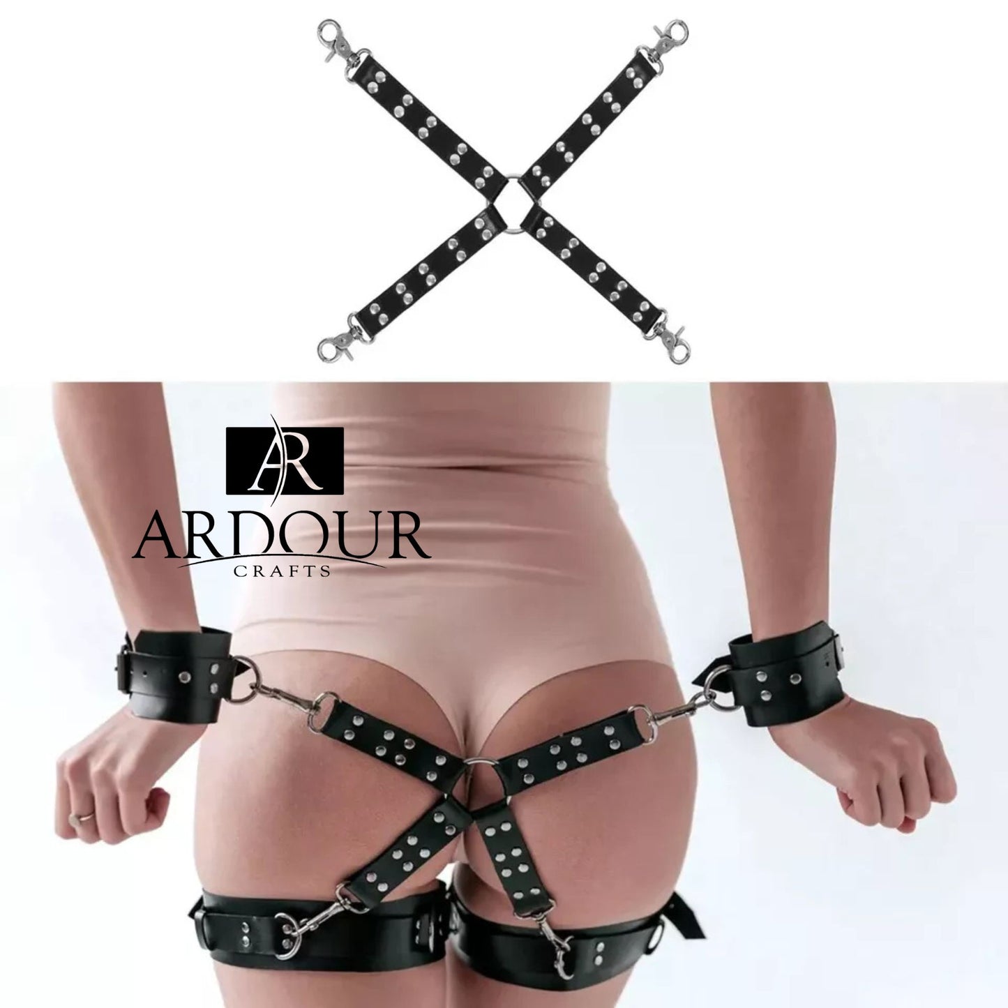 Hog Tie Connector with 4 Way Snap Clips Leather Strap 17
