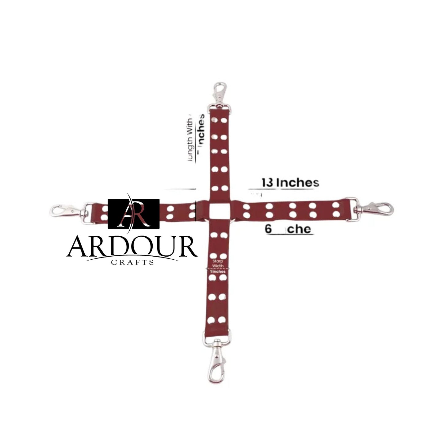 17 Genuine Cowhide Leather Hog Tie Four Way Pin Connector for BDSM Cuffs with Snap Clips