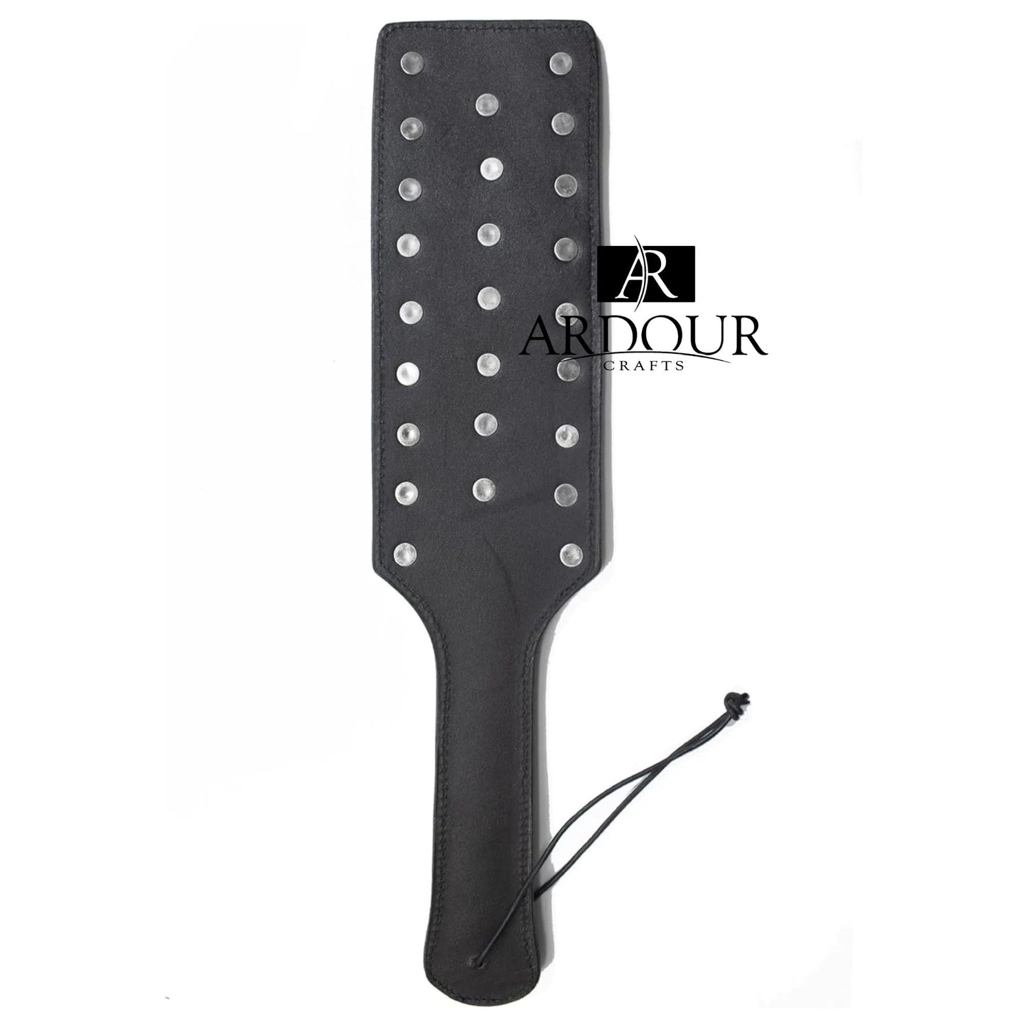 Real Cowhide Black Belting Leather Hard Paddle with Steel Stud for Sex Handmade