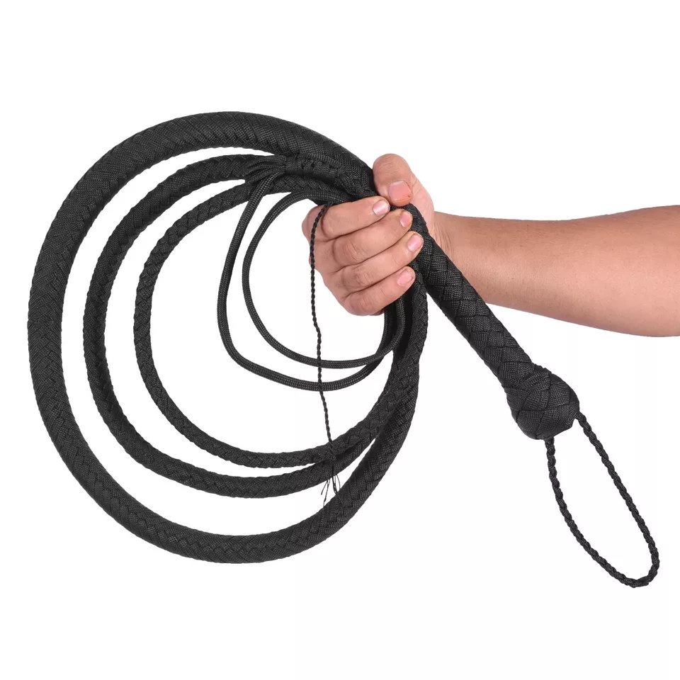 4 Feet to 12 Feet Indiana Jones Bull Whip 16 Plaits Black Nylon Paracord Bullwhip