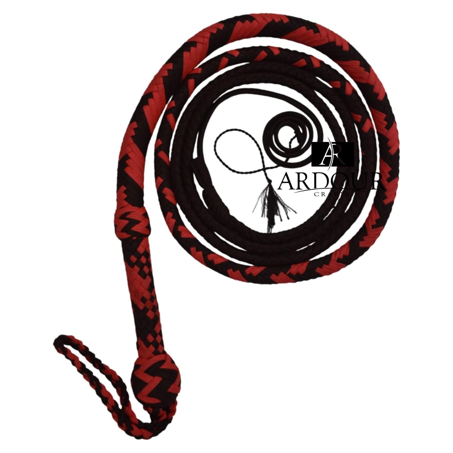 4 Feet to 12 Feet Paracord Bullwhip Indiana Jones Style Equestrian 12 Strand Nylon Red Black Bull whip