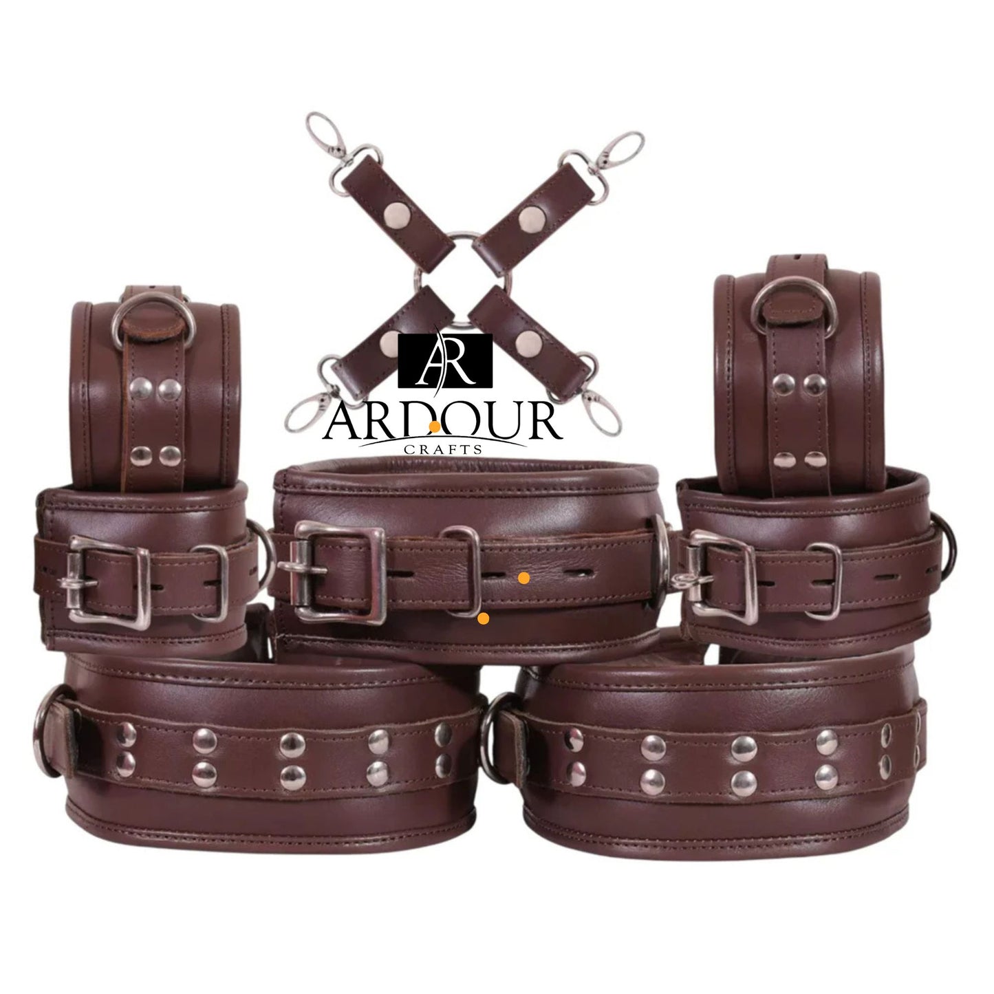 BD*SM 7 Piece Real Cowhide Leather Restraint Set Adjustable Padded and Beginner Friendly