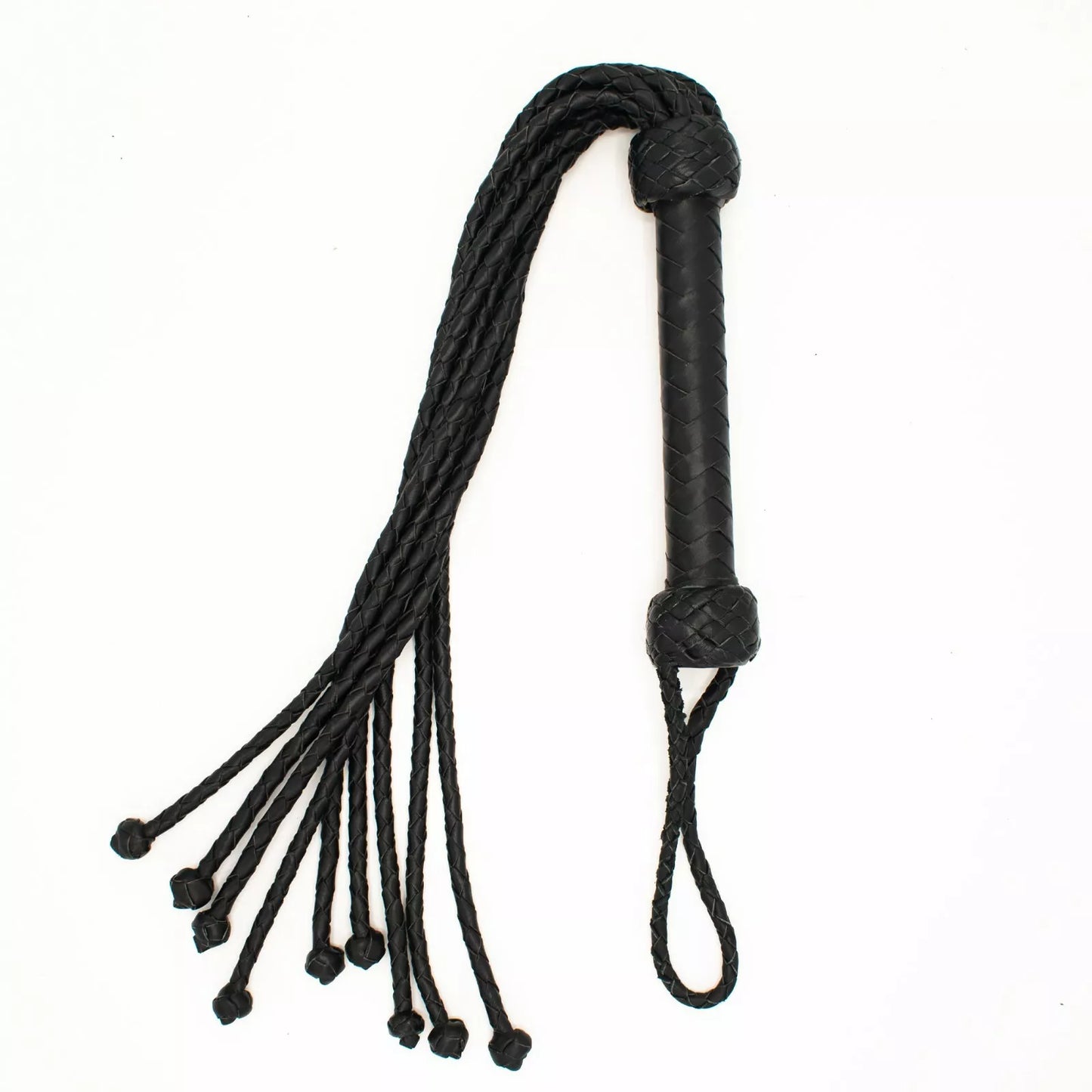 Handmade Genuine Cowhide Leather Flogger Braided Cat Nine Tails with Sturdy Handle