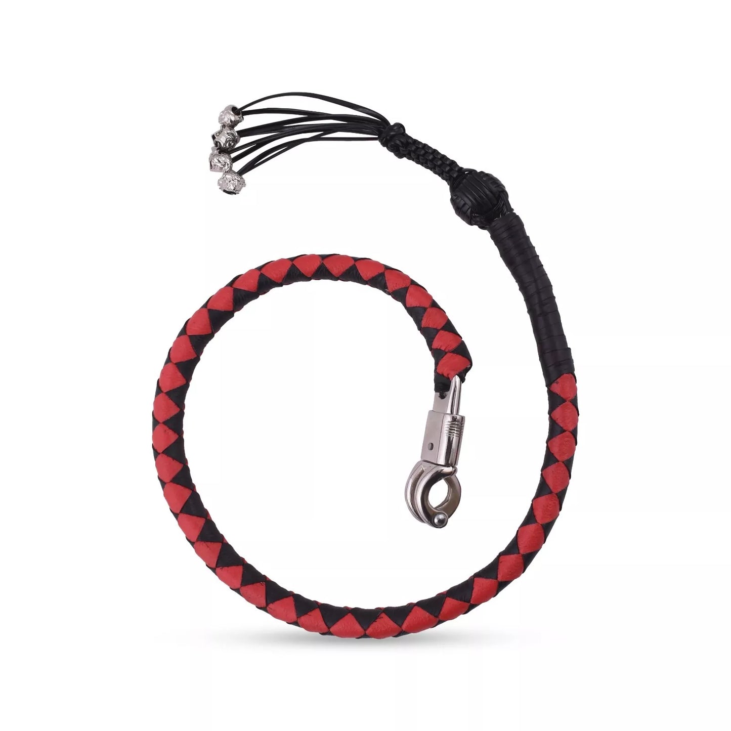 42 Red Black Skulls Leather Get Back Whip for Motorcycles