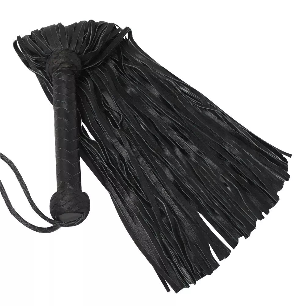 Heavy Duty Black Cowhide Leather Flogger Thuds Impact Whip Handmade
