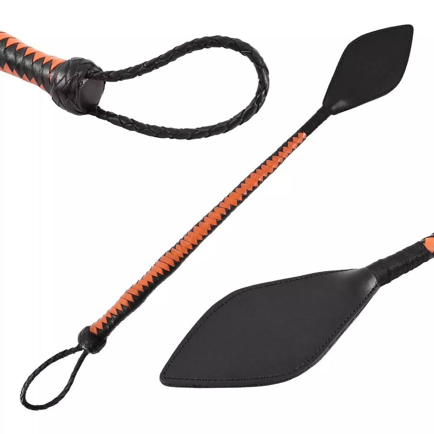 24 Genuine Leather Riding Crop Whip Black Tan Functional Horse Costume Accessory