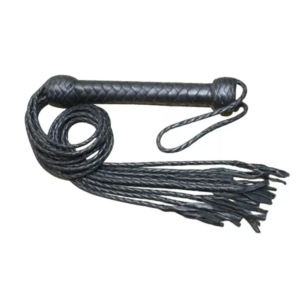 Heavy Duty Genuine Leather Flogger Whip 9 Braided Thick Black Tails for Impact Play