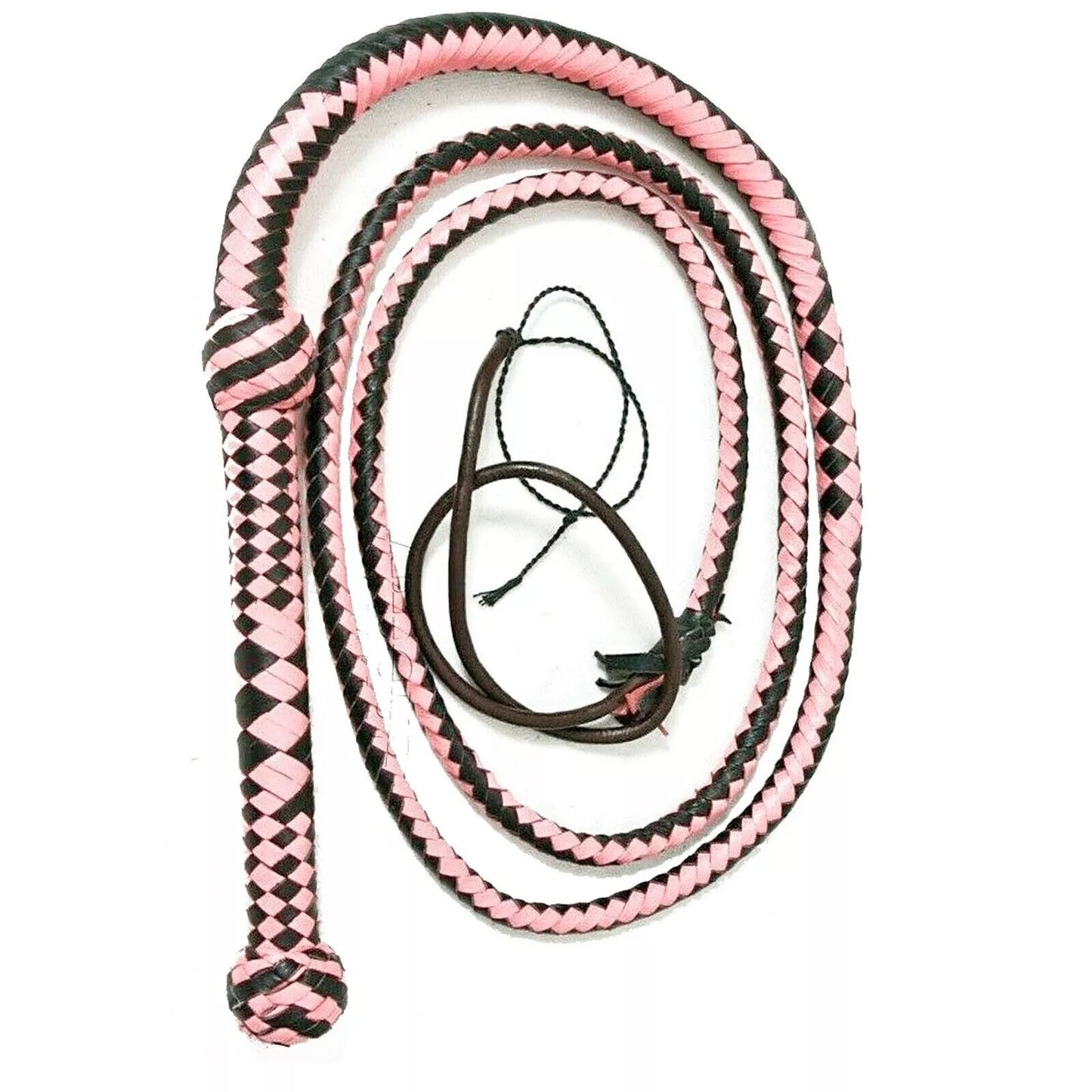 8 Feet Indiana Jones Style Genuine Leather Bullwhip 12 Plait Pink Black