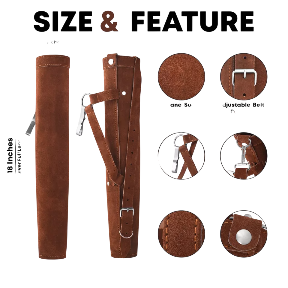 Handmade Genuine Suede Leather Back Arrow Quiver for Archery