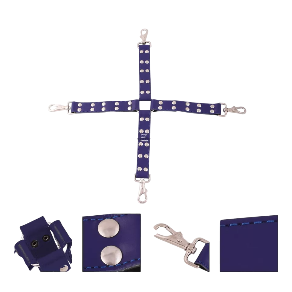 17 Cowhide Leather BDSM* Hog Tie Four Way Pin Connector with Swivel Snap Hooks