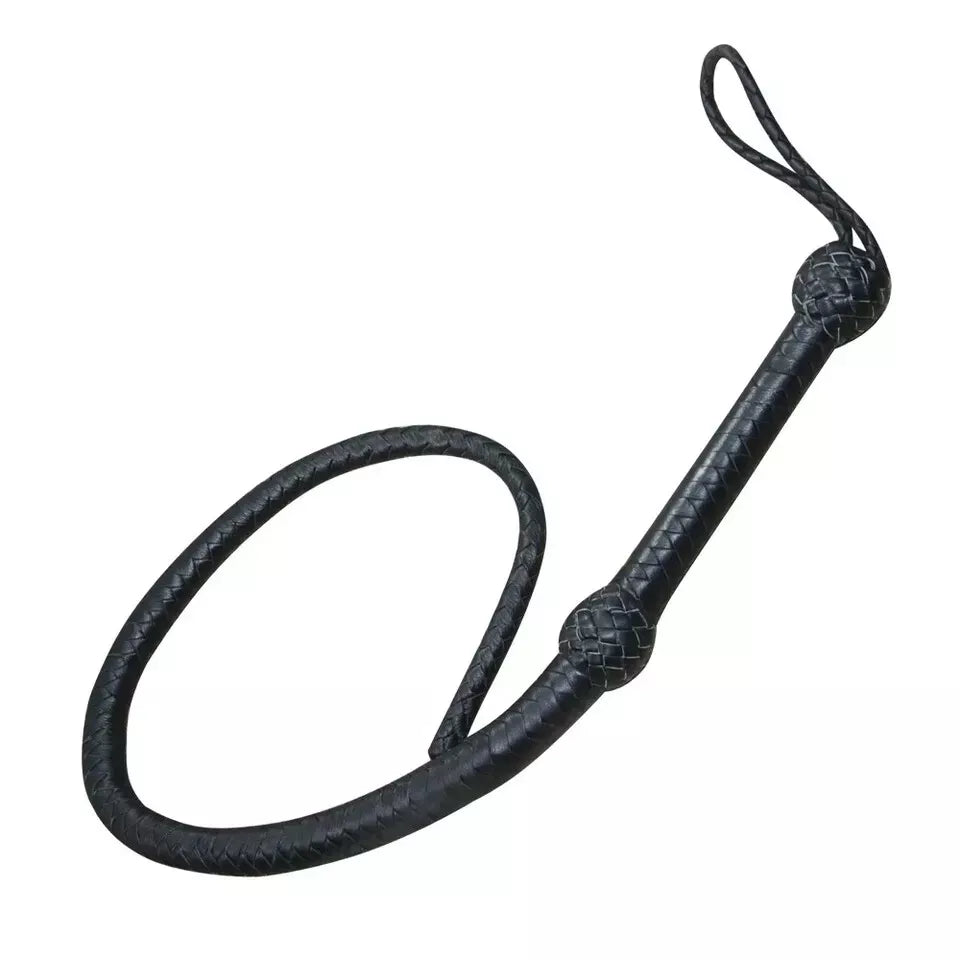 3 Feet Hand Braided Leather Flogging Whip 8 Plait Rope Core with Hardwood Handle