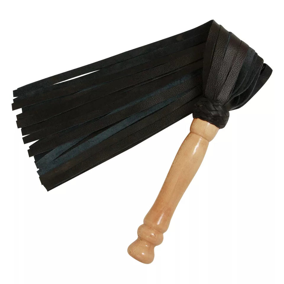 Black Cowhide Leather Flogger 25 Thick Tails for Deep Thud Impact