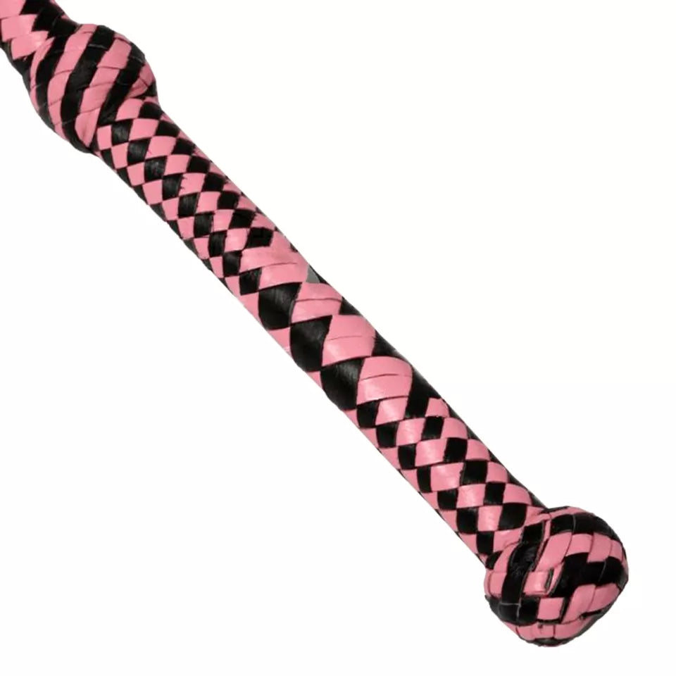 8 Feet Indiana Jones Style Genuine Leather Bullwhip 12 Plait Pink Black