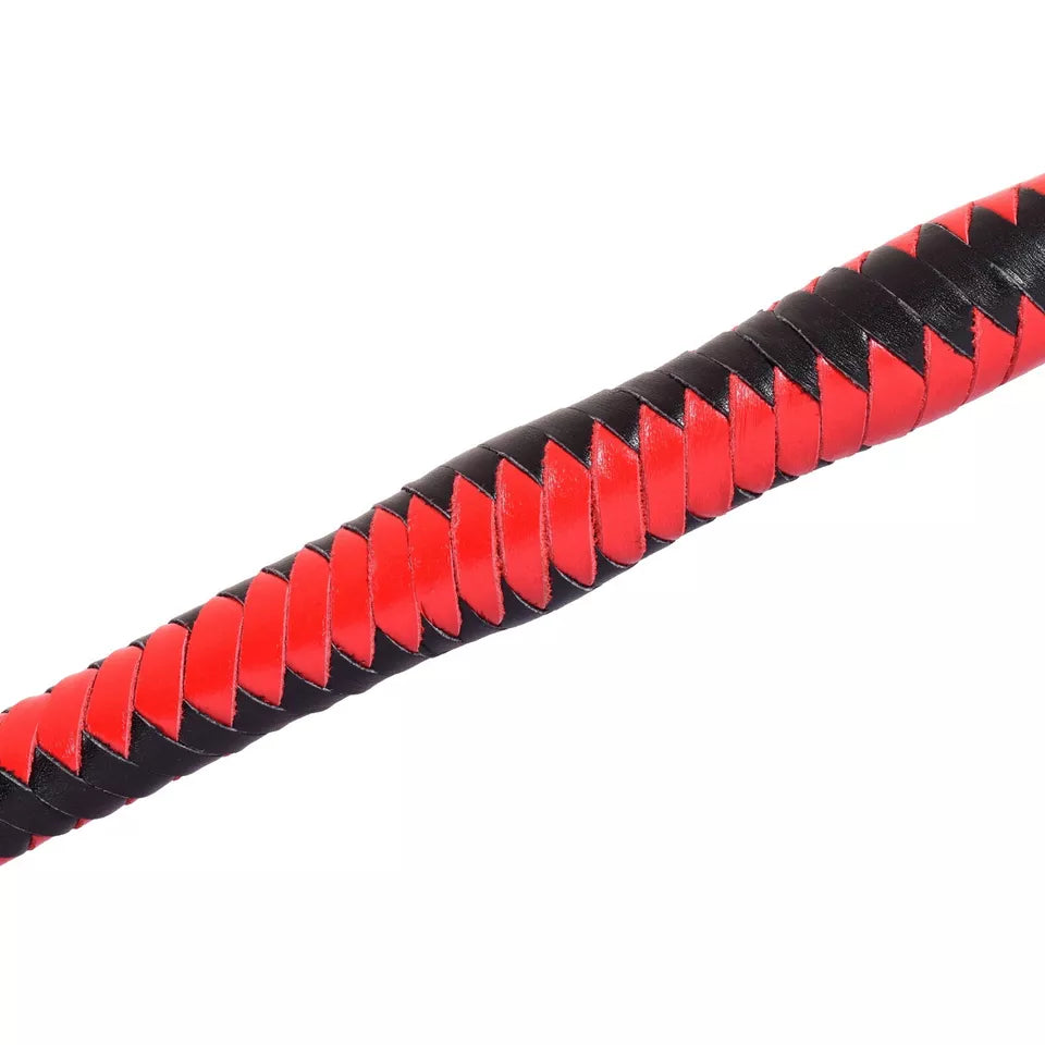 24" Real Leather Riding Crop Whip Black / Red, Functional Horse & Costume Prop