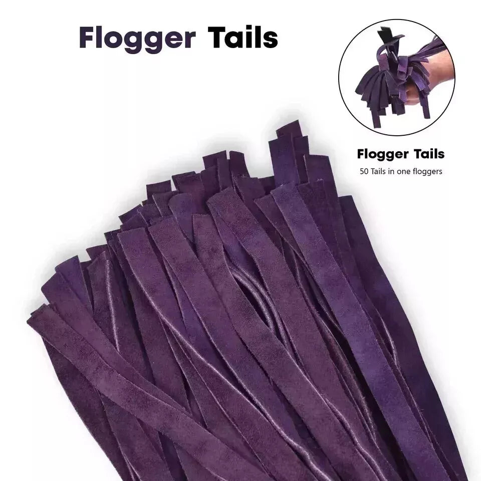 Purple Genuine Leather Flogger 50 Suede Falls for Sensory Impact Play
