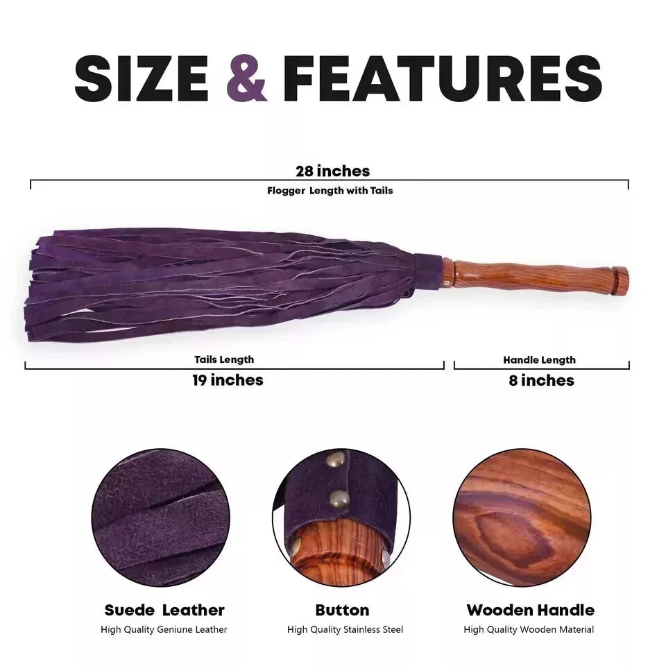 Purple Genuine Leather Flogger 50 Suede Falls for Sensory Impact Play