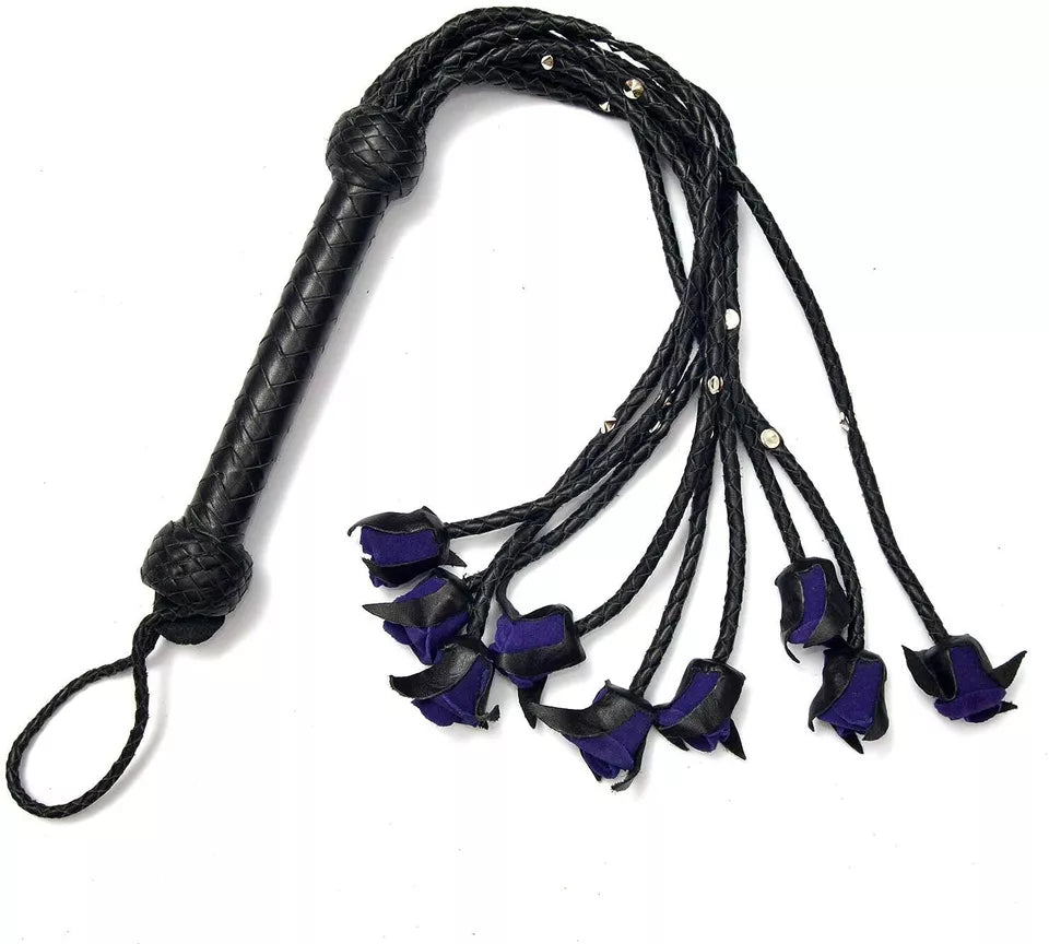Purple Suede Leather Flogger 9 Rose Tail Heavy Duty Impact Whip Handmade