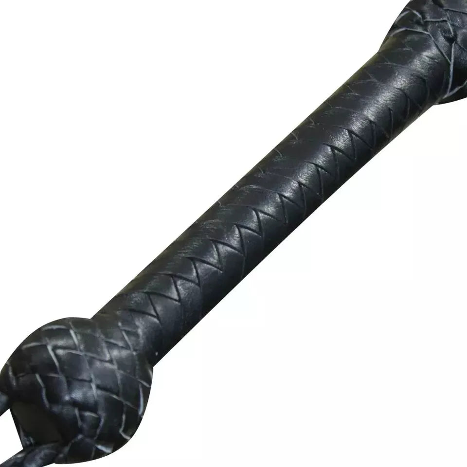 3 Feet Hand Braided Leather Flogging Whip 8 Plait Rope Core with Hardwood Handle
