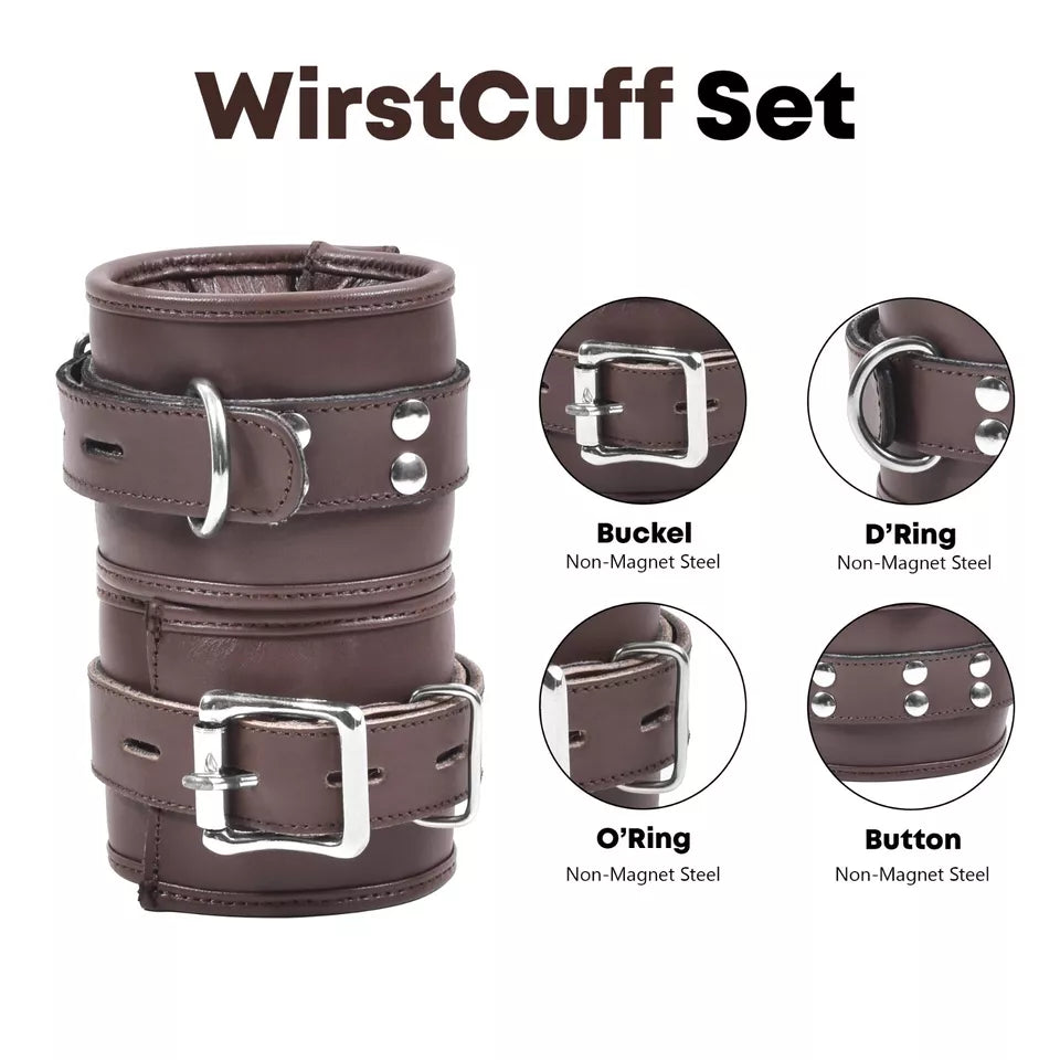 BD*SM 7 Piece Real Cowhide Leather Restraint Set Adjustable Padded and Beginner Friendly