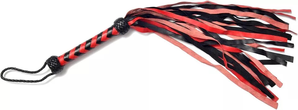 Genuine Leather Horse Riding Whip Red & Black Cowhide Thick Crop for Outdoor Training & Racing
