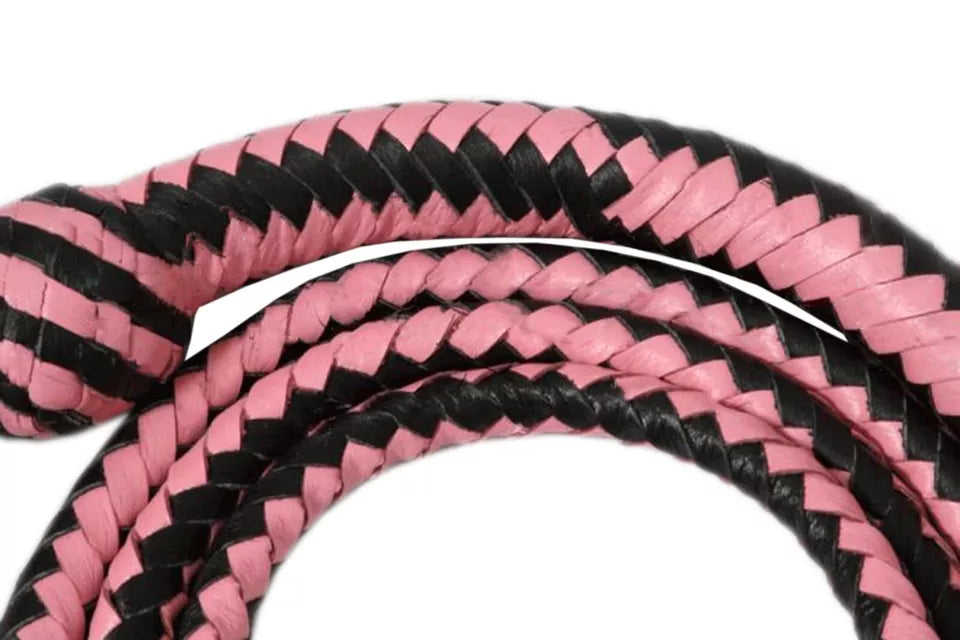 8 Feet Indiana Jones Style Genuine Leather Bullwhip 12 Plait Pink Black