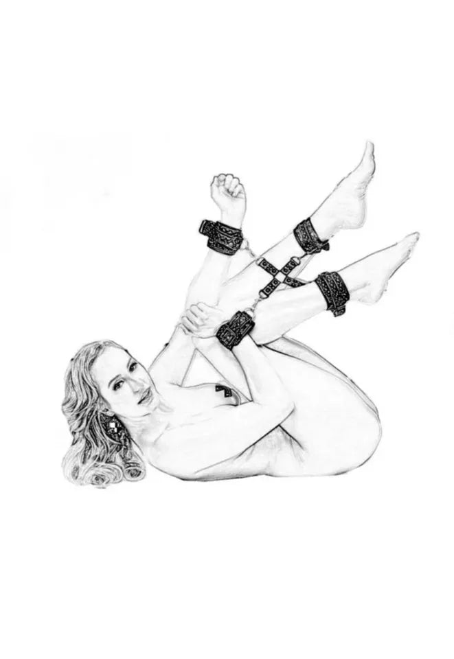 BDSM* 8" Hog Tie Four Way Pin Connector Restraint with Bondage Cuffs Snap Clips